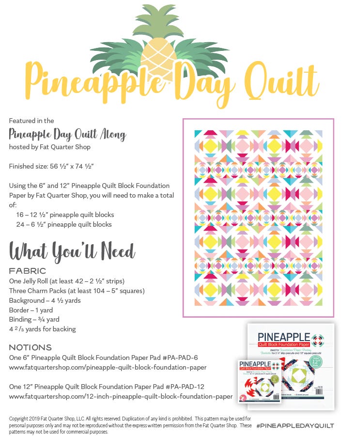 Fat Quarter Shop It's Sew Emma Quilt Block Foundation Paper-12" Pineapple 